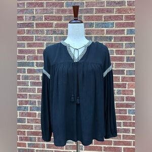 MADEWELL Women's Black w/White Trim Blouson Sleeve Top - Peasant Blouse - Sz XXS